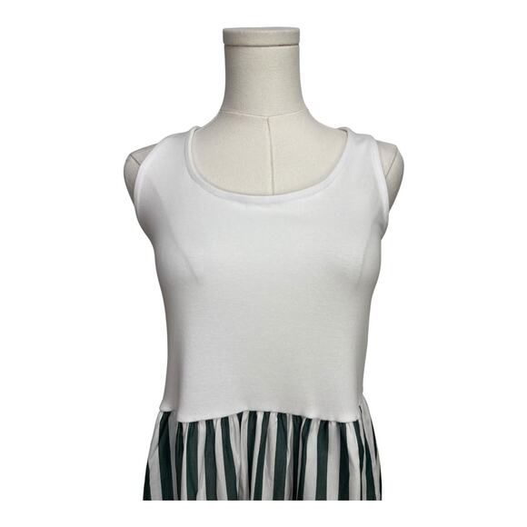 NWT J.Crew Factory Striped Tiered Knit Mixy Midi Dress Size Medium Green White - Picture 2 of 8